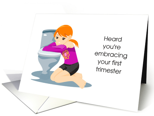 Morning Sickness Pregnancy Woman Toilet Embrace Humor card (1777050)