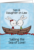Customized Happy Anniversary Son Daughter in Law Bunnies Sea of Love card