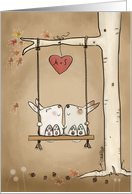 Customized Initials Anniversary Two Bunnies on a Tree Swing card