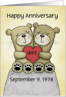 Customizable Happy Anniversary for Wife Bear Couple Hold Heart card