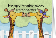 Happy Anniversary to Brother and Wife Kissing Giraffes card