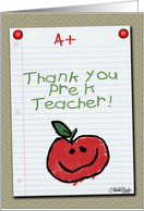 Thank You for Pre-K Teacher-A+ Notebook Paper card
