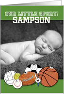 Customizable Baby Announcement Add Photo Sports Theme card
