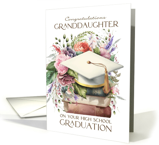 Granddaughter High School Graduation Cap Books Pink Peonies card