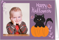 Black Cat and Pumpkin Halloween Photo card