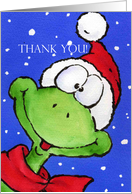 Cute fanny frog saying thank you for the Christmas present. card