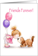 Friends Forever, Girl Kissing a Dog with Balloons card