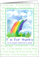 Thank You Teacher’s Aide Rainbow Alphabet Letters card