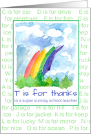 Thank You Sunday School Teacher Rainbow Alphabet Letters card