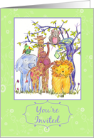 Zoo Animals Children’s Party Invitation Spring Green card