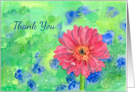 Pink Gerbera Daisy Watercolor Flower Thank You card
