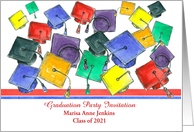 Graduation Party Invitation Caps School Colors Stripes Custom Name card
