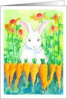 Happy Easter White Rabbit Garden Carrots card
