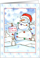 Thank You For The Gift Christmas Snowman Rabbits card