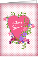 Heart Floral Thank You, Pink and Purple Flowers, Pink Polka Dots card