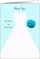 Bridesmaid Thank You Card in Blue -- Wedding Gown card