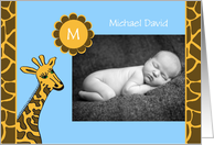 Baby Boy Photo Birth Announcement -- Baby Photo and Giraffe card