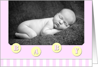 Baby Girl Baby Photo Birth Announcement on Light Pink card