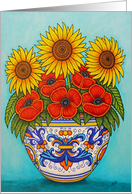 Umbria Sunflower Poppy Bouquet Blank card