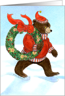 Thank You for Christmas Gift Brown Bear’s Wreath card