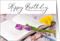 Book and Flowers Happy Birthday card