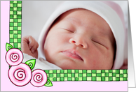 Pink Roses New Baby Girl Photo Card
