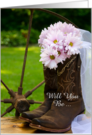 Be My Bridesmaid,Country Pink Daisies and Boots,Custom Personalize card