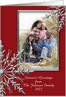 Season’s Greetings Photo Card, Silver Tone & Red Snowflake card