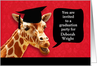 Customizable Invitation graduation party, giraffe with mortarboard card
