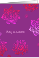 Feliz cumpleaos! Happy birthday in Spanish, pink and purple flowers card