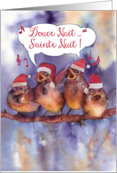 douce nuit sainte nuit, Merry Christmas in French, singing sparrows card