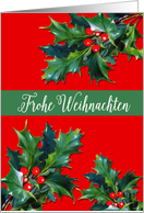 Frohe Weihnachten, Merry Christmas in German, vintage holly berries card
