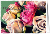 feliz cumpleaos cream and pink roses card