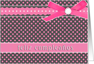 pink feliz cumpleanos spanish happy birthday card polka dots ribbon bow card