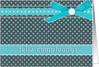 turquoise feliz cumpleanos spanish happy birthday card polka dots ribbon bow card