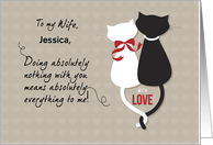 Wife Custom Name Wedding Anniversary with Cats in Love card