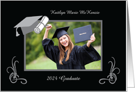 2024 Custom Photo Name Graduation Announcement Black and Gray card