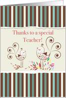 Thanks Teacher Whimsical Bird on Stripes card
