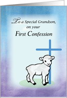 Grandson First Confession with Lamb and Blue Cross card