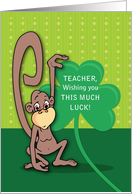 Teacher St Patricks Day Monkey with Shamrock card