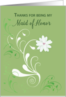 Maid of Honor Thank You with White Swirl Flower on Green card