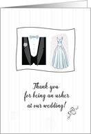 Thank You for Wedding Usher with Tuxedo and Bridal Gown Illustration card