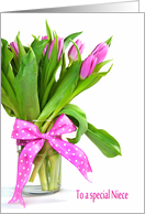 Pink Tulip Bouquet with Polka Dot Bow for Niece’s Birthday card