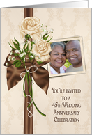 45th Anniversary party photo card invitation with ivory rose bouquet card