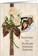 20th Anniversary party photo card invitation with ivory rose bouquet card