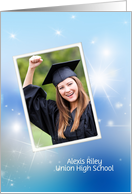 Graduation photo card invitation with sparkling bokeh background card