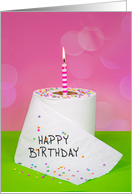 birthday candle in toilet paper roll with candy sprinkles card