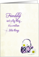 Birthday for Friend purple plaid purse with pearls and daisies card