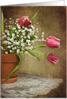 Thinking of you tulip bouquet with textured overlay card