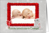 Christmas birth announcement photo card with polar bear card
